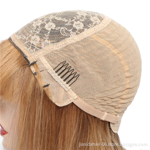 Wholesale Fringe High Density Machine Made Ombre Color P4/27 Virgin Human Hair Short Bob Straight Hair Wig with Bangs